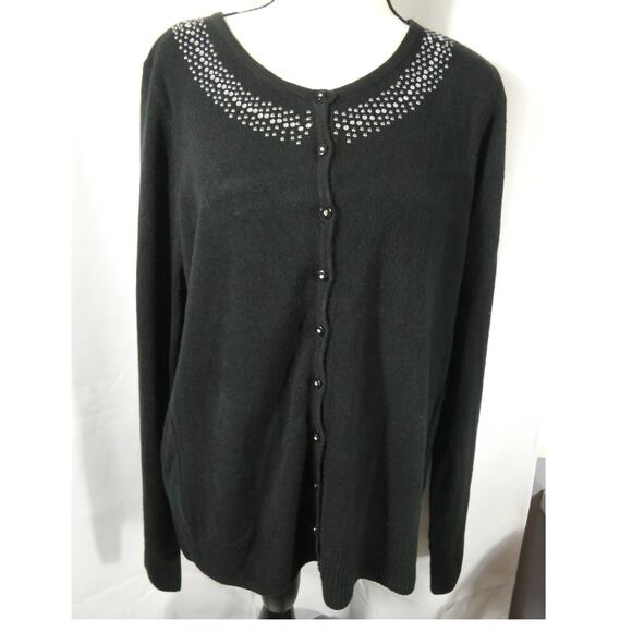 Karen Scott XL Cardigan Sweater Acrylic Rhinestones Button Up Long Sleeves - Picture 1 of 8